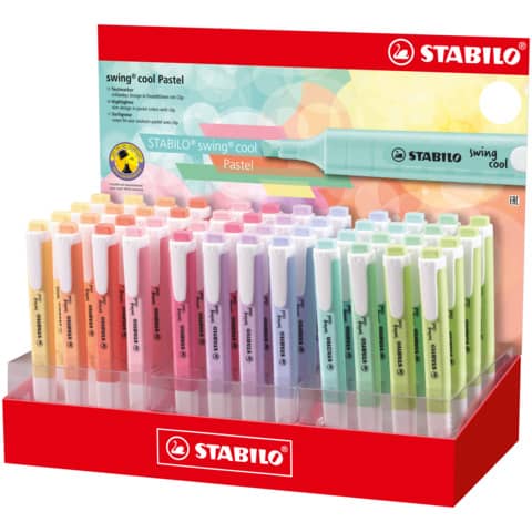 Espositore 48 evidenziatori Stabilo Swing Cool Pastel assortiti - 275/48-8-2